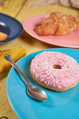 Delicious dessert on a colourful plate