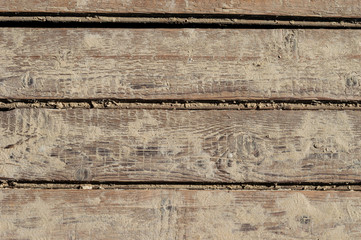 Light old dirty wooden block with pronounced texture. Vintage background, top view. Area to insert text