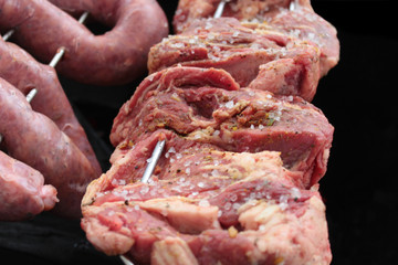 roasting charcoal barbecue, beef, sausage