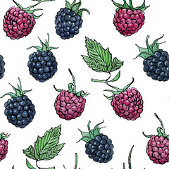 Berries is a collection of high-quality hand-drawn watercolor seamless patterns with berries