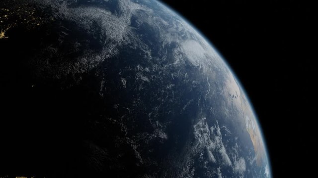 Earth 3D animation rotating through Africa, Europe and North America day and night medium shot with copy space