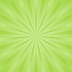Green ray background. Vintage abstract texture. Retro starburst, sun beam. Halftone color. Light burst. Bright shine sunburst. Empty blank, scrapbook surface. Clean nature energy. Vector illustration