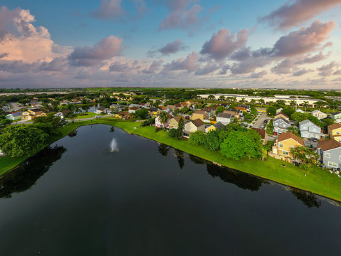 Aerial photo of residential homes in Miramar Florida USA