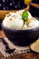 vegan banana ice cream, made with frozen banana without added sugar or dairy.