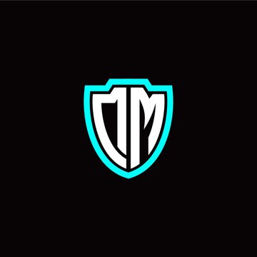 Initial D M letter with shield modern style logo template vector
