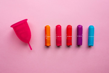 Menstrual cup and tampons. Reusable menstrual cup is an alternative to disposable tampons.