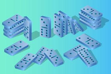 Domino.A set of differently placed dominoes on a blue-green background.You can use it as design elements.Isometric vector illustration.