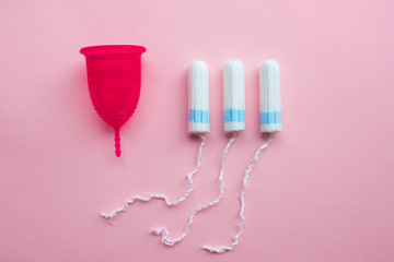 Menstrual cup and tampons. Reusable menstrual cup is an alternative to disposable tampons.