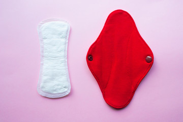 Reusable Cloth Sanitary Menstrual Pad and disposable pad. Zero waste concept.