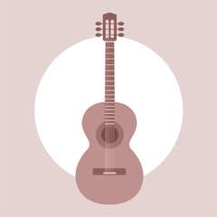 Classical guitar. Stringed musical instrument. Vector flat illustration.