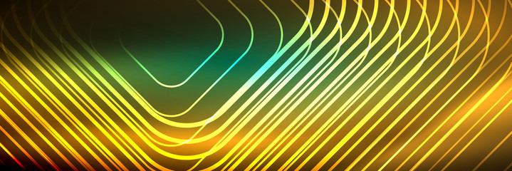 Shiny neon lines, stripes and waves, technology abstract background. Trendy abstract layout template for business or technology presentation, internet poster or web brochure cover, wallpaper