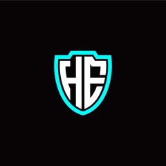 Initial H E letter with shield modern style logo template vector