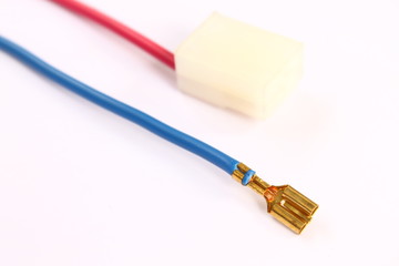 electrical connector with colored cables and white background