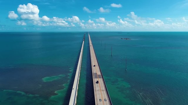 Key West: 7 Mile bridge, Florida Keys, United States. Seascape view of bridge and islands, Key West, Florida, United States. Great seascape in Key West, United States. Seascape view of bridge.