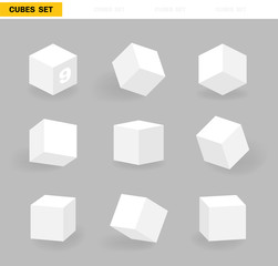 Set of different shape cubes. Isometric cube isolated on gray background. Modern vector illustration