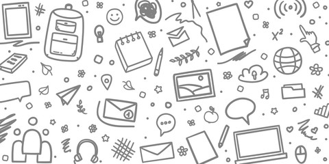 Background with school supplies. Back to school. Black and white illustration