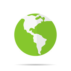 Planet Earth green vector icon. Ecology world symbol. Eco flat World Icon for Graphic Design Projects, web and mobile, infographics. Earth isolated on white background.