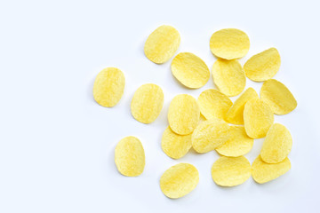 Potato chips on white background.