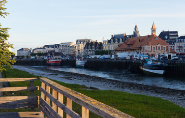 Landscape panoramic view on the riverside of Trouville city , famous french resort in Normandy.