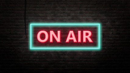 Obraz premium on air sign emblem in neon style on brick wall background