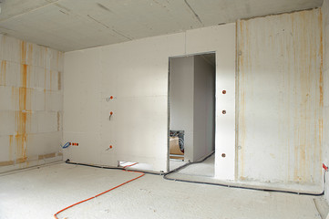 interior construction building site and electrical installation