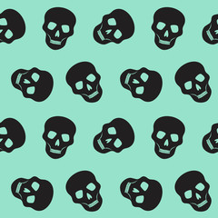 human skulls pattern on a turquoise background seamless dead skeleton vector - 373346787