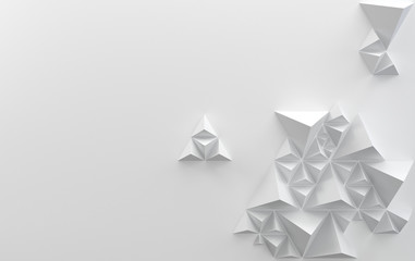 Abstract wall with triangular shapes in white, 3d render