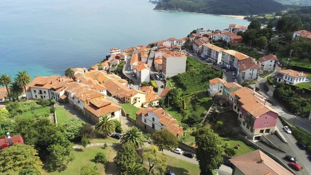 Lastres, beautiful coastal village in Asturias,Spain. Aerial Drone Footage
