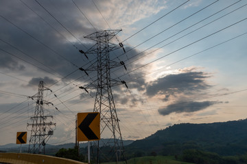 High current electrical towers near a road. Colombia