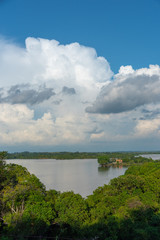 lagoon landscape in Colombia surrounded by trees on a sunny day