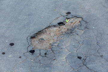 Damaged asphalt road
