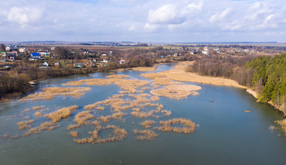 Drone shot top down view on spring lake