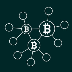 Block chain structure and Bitcoin icon. Vector outline Illustration and icons.