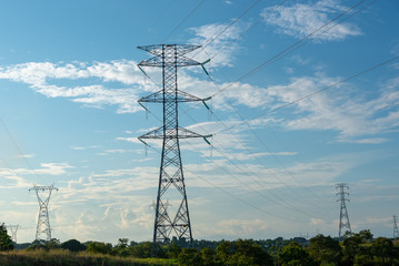 High current voltage towers in Colombian landscape