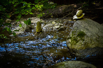 balanced rocks over a flowing stream