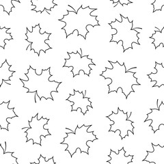 Seamless pattern with outlines of maple leaves of different sized