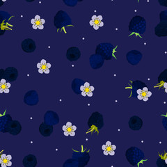 Blackberry vector. Recurring cute fruits. Timeless print. Trendy summer background. Vector bright print for fabric or wallpaper.
