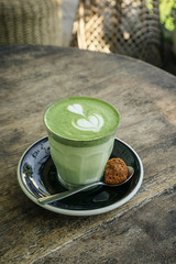 Matcha latte with latte art on top