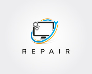 minimal computer repair logo template - vector illustration