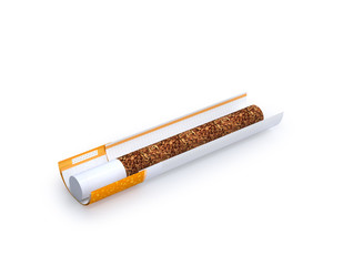 Cigarette. Components of a cigarette. 3d illustration