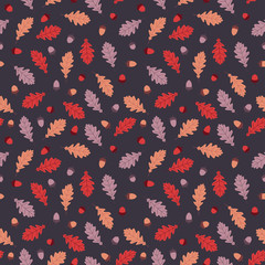 Seamless pattern with oak leaves and acorns.