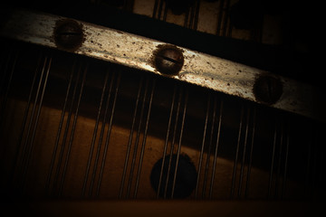 close up of piano strings