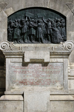 Parma, Emilia Romagna, Italy, detailed front view of the Giuseppe Verdi monument, Unesco world heritage site