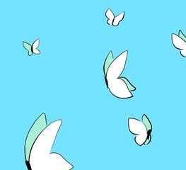 Fototapeta na wymiar seamless pattern with butterflies cartoon style blue background 