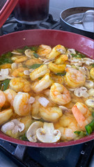 seafood paella in a pan