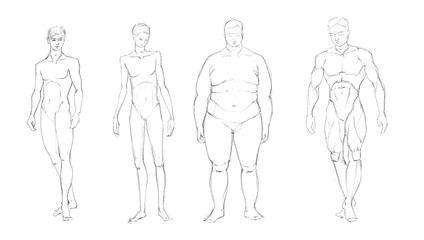 Fototapeta na wymiar hand drawing sketching art of proportions of fit man 