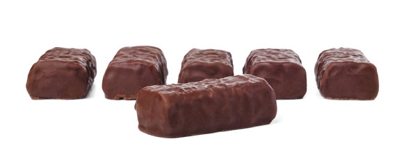 Chocolate candies isolated on white background.