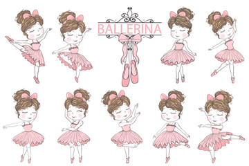 cute girl ballerina hand drawn illustration clip art elements © orchidart
