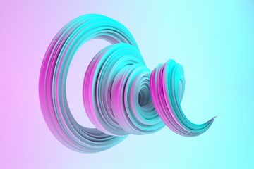 Abstract modern dynamic cyan and pink flowing curve swirl or twirl spiral shape lines on colored background