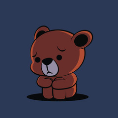 PTSD Mental health concept. Post Traumatic Stress Disorder. The depressed Bear sitting alone on empty floor in the dark background, with shadow.